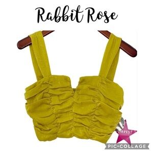 Rabbit Rose ruched shiny V neck crop top